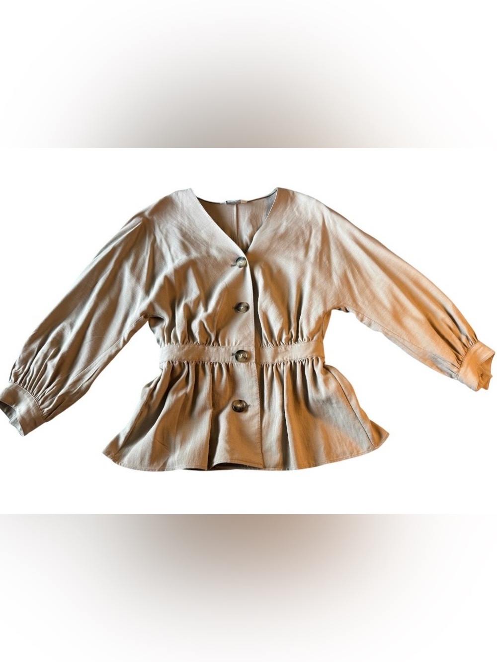 Club Monaco Beige Gathered-Waist Peplum Blouse